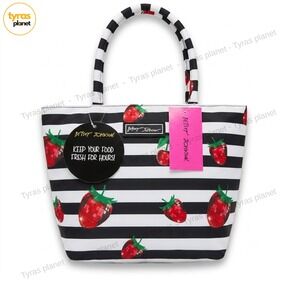 NEW Betsy Johnson Insulated Satchel Lunch Cherries Strawberries stripe Tote Bag